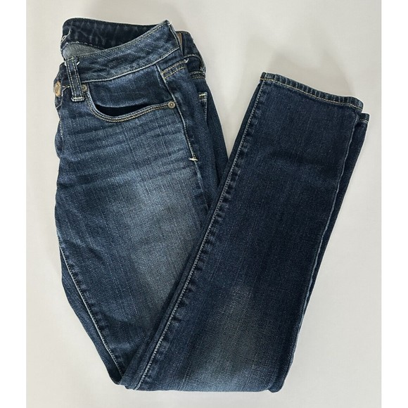 American Eagle Jeans Womens 2 Short Blue Mid Rise Stretch straight leg Denim - Picture 1 of 7